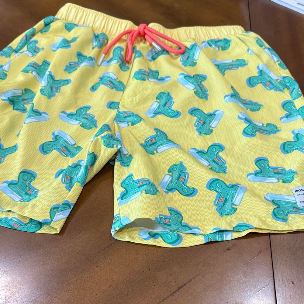 Boss Yellow Swim Trunks with Green and Red Accents